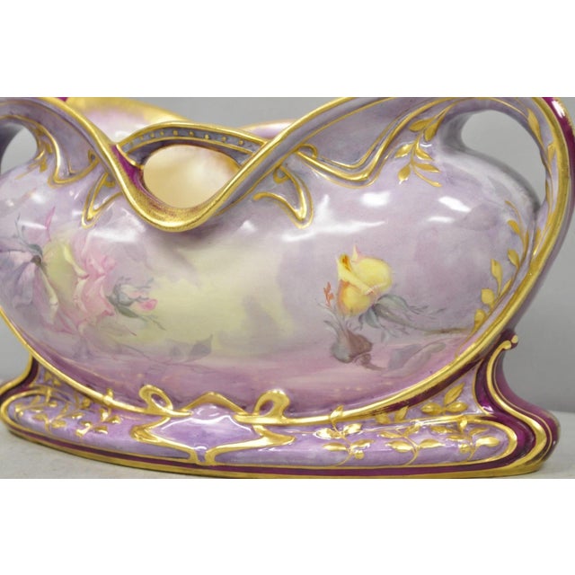 Antique Franz Anton Mehlem Royal Bonn Germany Art Nouveau Purple Jardinière Vase For Sale - Image 13 of 17