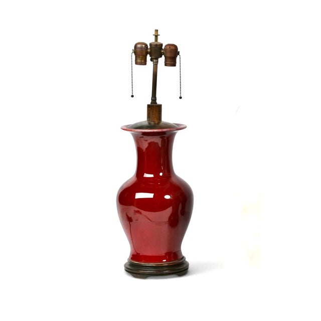 Chinoiserie Early 20th Century Pair Late Ching Sang De Boeuf/Oxblood Lamps For Sale - Image 3 of 5