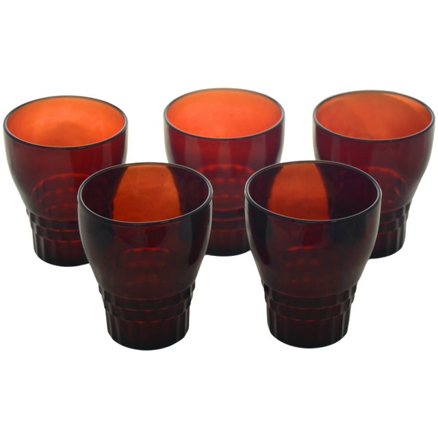 Traditional Red Ruby Glass Lowball Glasses – Set of 5 For Sale - Image 3 of 4