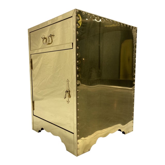 Brass-Clad Campaign Style Nightstand From Sarreid Ltd. Spain For Sale