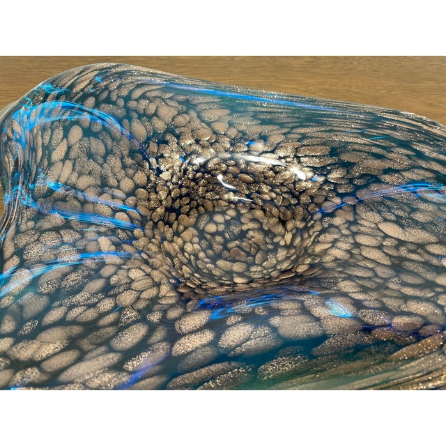 Hand-Blown Blue Art Glass Candy Dish With Copper Inclusions | Sculptural Modern Glass Bowl | Mid Century Modern Decor Accent, C. 1960's For Sale - Image 9 of 11