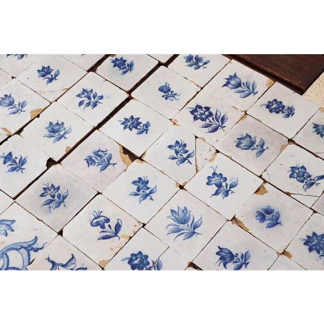Antique Large Tiles Mural Panel, Blue & White Flowers and Vases, Portuguese, 18th Century For Sale - Image 14 of 18
