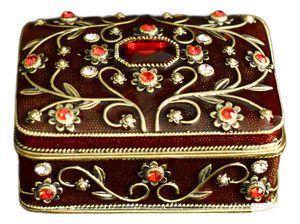 Vintage Two's Company Jeweled Enamel Trinket Box Burgundy Red Victorian Ornate