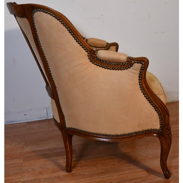 1900 Antique French Louis XV Hand Carved Walnut Living Room Chair / Used Fabric For Sale - Image 13 of 18
