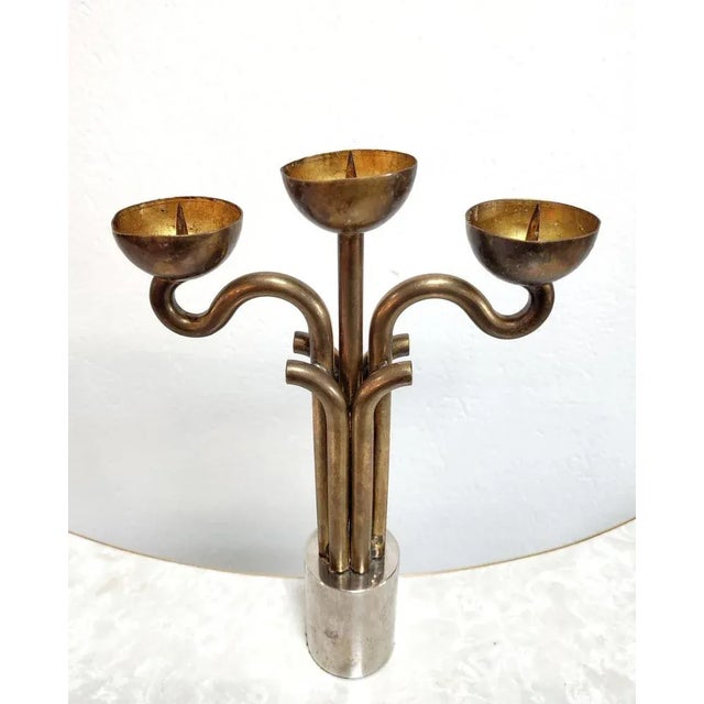 Brown Brutalist Candleholder in Brass and Nickel, Italy, 1970s For Sale - Image 8 of 11
