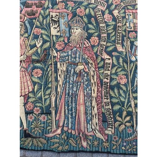 Vintage Medieval Style Jacquard The Knights Tapestry in the style of Aubusson, 1960s For Sale - Image 3 of 18