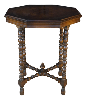 Antique Jacobean Style Walnut Burl Octagonal Parlor Side Accent Table