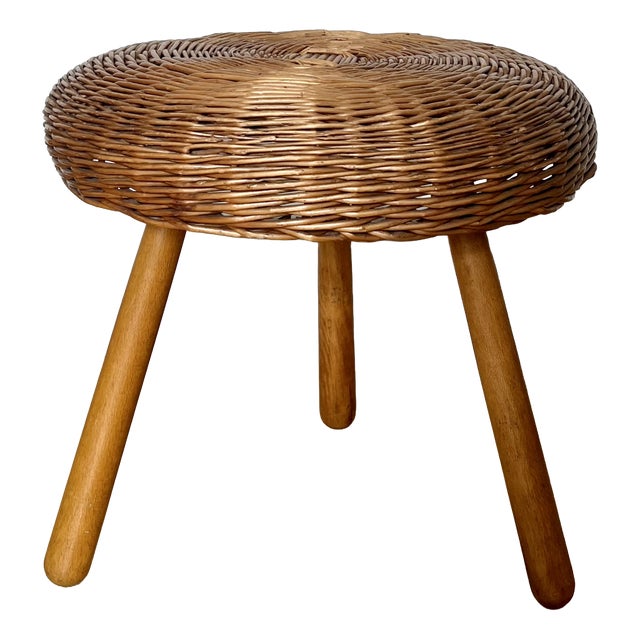 Vintage Wicker Tripod Stool in the style of Tony Paul, 1960s For Sale
