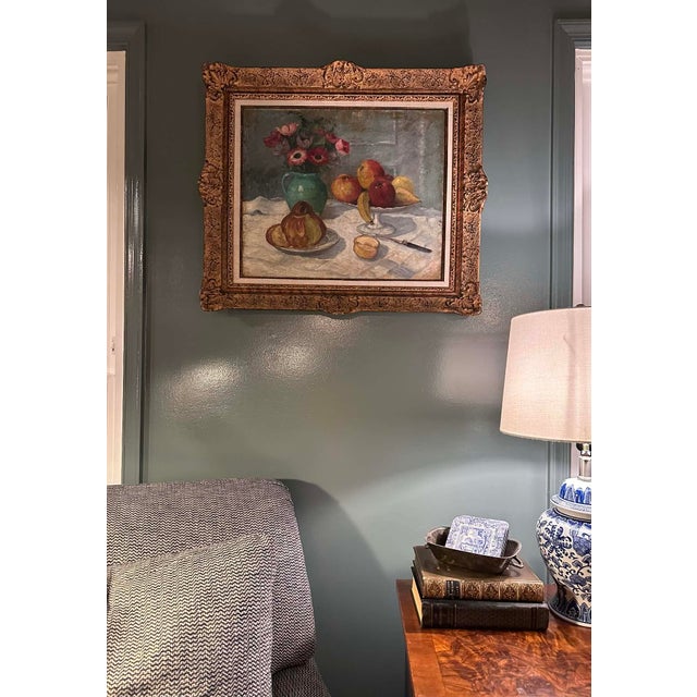 Antique French School Still Life Oil Painting of Fruit & Flowers, Late 19th–Early 20th Century For Sale - Image 10 of 10
