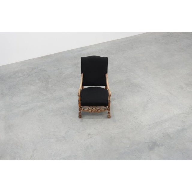 Antique Louis XIII Chair in Black Linen, France, 1800s For Sale - Image 6 of 15