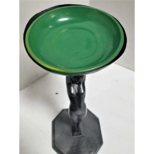 1920s Art Deco Frankart nude female figurine holding ashtray with green glass bowl. This is Sculpture is #210 according to...