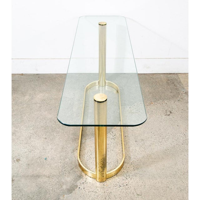 Milo Baughman Mid Century Modern Console Table Entry Sofa Metal Brass Glass Vintage Floating For Sale - Image 4 of 12