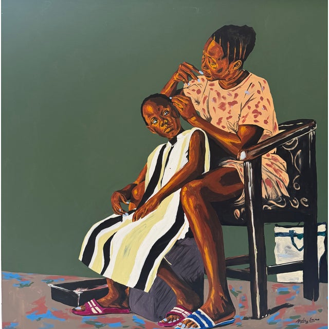 The Grooming , Acrylic Painting on Canvas by Emmanuel Akolo For Sale - Image 9 of 11