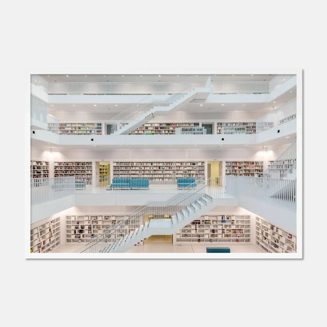 Contemporary Stuttgart Library XI by Richard Silver in White Framed Paper, Small Art Print For Sale - Image 3 of 3