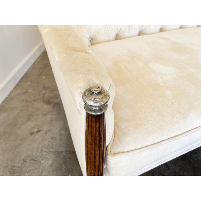 Vintage French Neoclassical Style Seamless Upholstered Sofa Button Tufted Back Assembled Sofa For Sale - Image 4 of 14