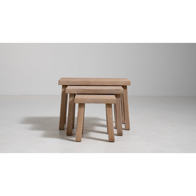 Set of Three Oak Brutalist Nesting Tables, Antique, France, Circa 1970 For Sale - Image 4 of 13