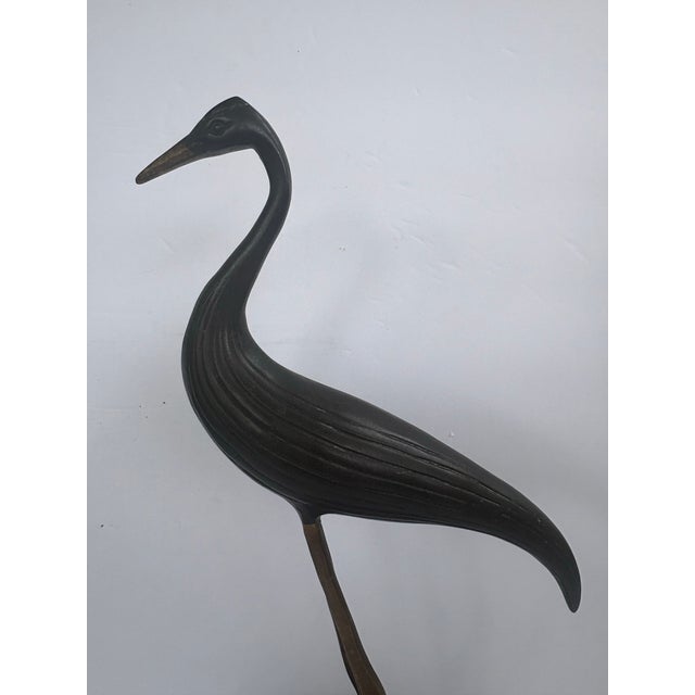 Vintage Korean Black and Gold Heron Sculpture on Oval Base, 13” For Sale - Image 11 of 11