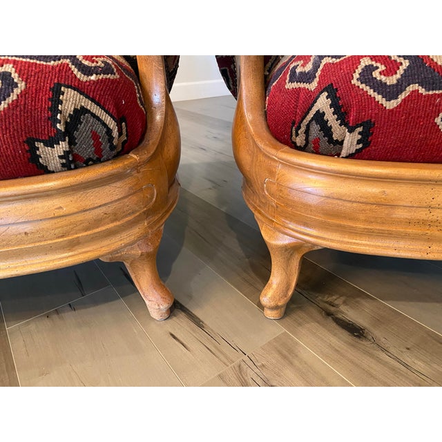 Red 1980s Pair of Custom Kilim Chairs For Sale - Image 8 of 10