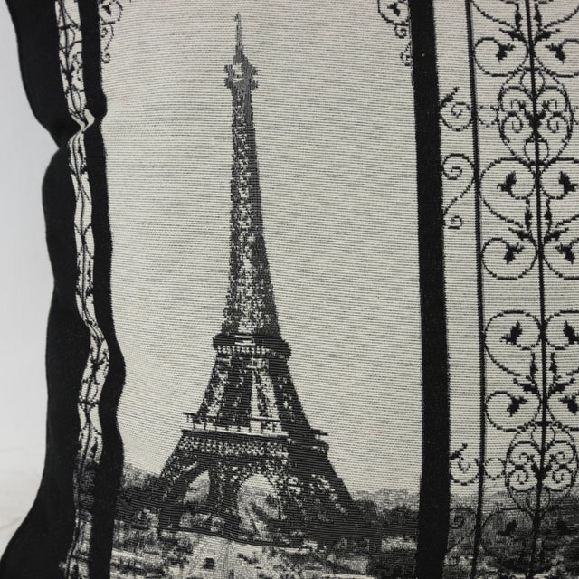 Ecru Paris Eiffel Tower Pillow - Black and White Art Deco Design For Sale - Image 8 of 10