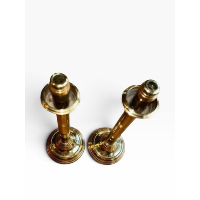 Vintage Tall Brass Column Candlesticks, Pair Adjustable For Sale - Image 4 of 8