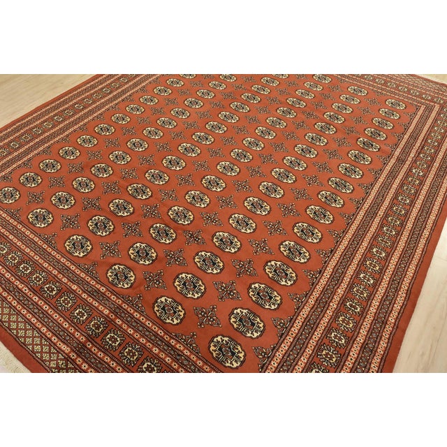 Tribal Bokhara Rug 8’4” X 10’2” Orange Wool Tribal Hand-Knotted Oriental Carpet For Sale - Image 3 of 14