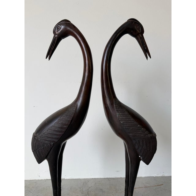 Mid-Century Modern Vintage Bronze Crane / Heron Bird Sculptures – Pair For Sale - Image 3 of 12