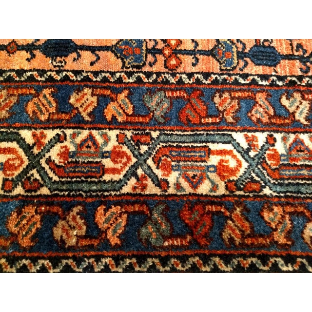 Antique Persian Malayer Area Rug, Hand-Knotted Wool, Geometric Pattern, 4x5, Red & Navy For Sale - Image 15 of 16