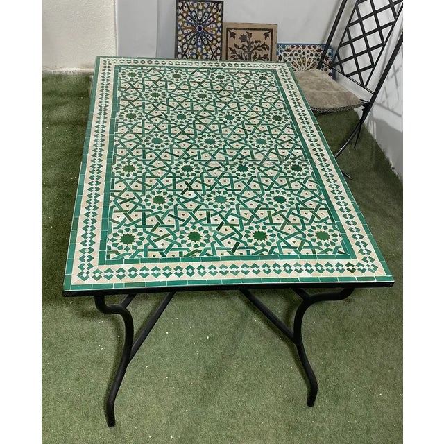 Moroccan Green Centre Table Moroccan Mosaic Art Work For Sale - Image 3 of 5