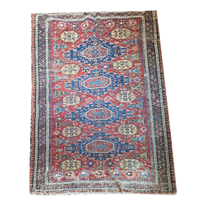 19th Century 6' X 9' Antique Worn Out Distrssed Caucasian Kuba Soumak Rug