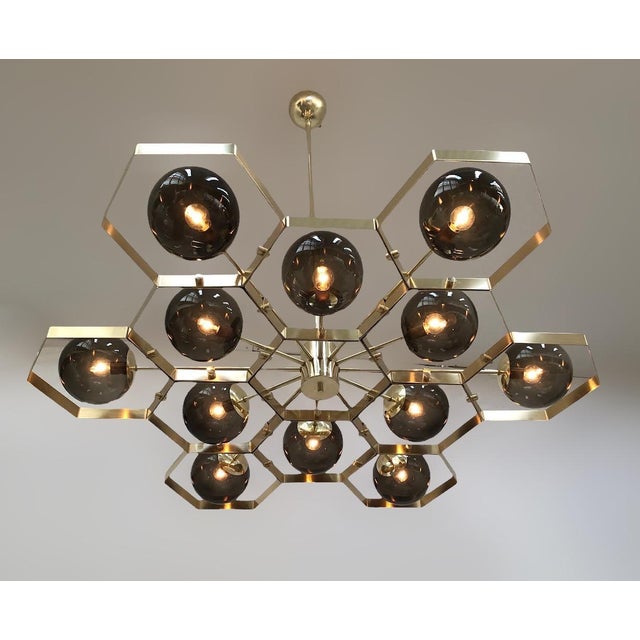 21st Century Honeycomb Natural Brass Smoky Murano Chandelier by Fabio LTD For Sale - Image 6 of 7