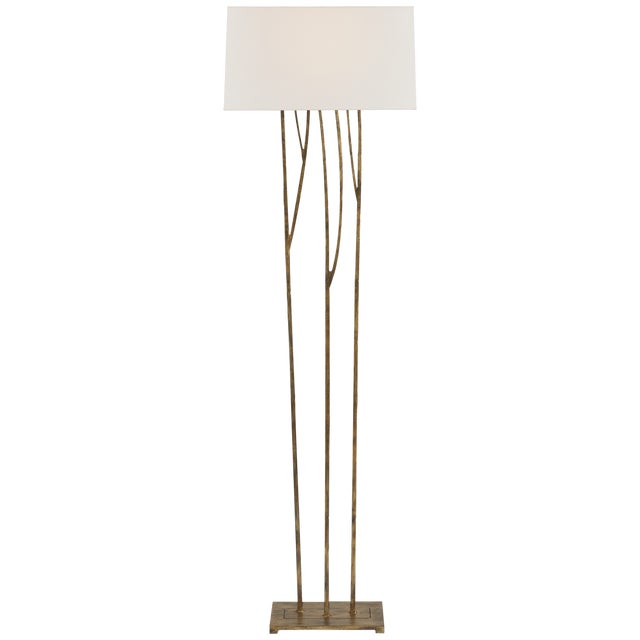 Transitional Ian K. Fowler by Visual Comfort Signature Aspen Floor Lamp in Gilded Iron with Linen Shade For Sale - Image 3 of 3