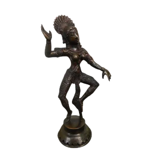 Dancing Parvati Cast Brass Figure Sculpture Standing on Lotus Blossom
