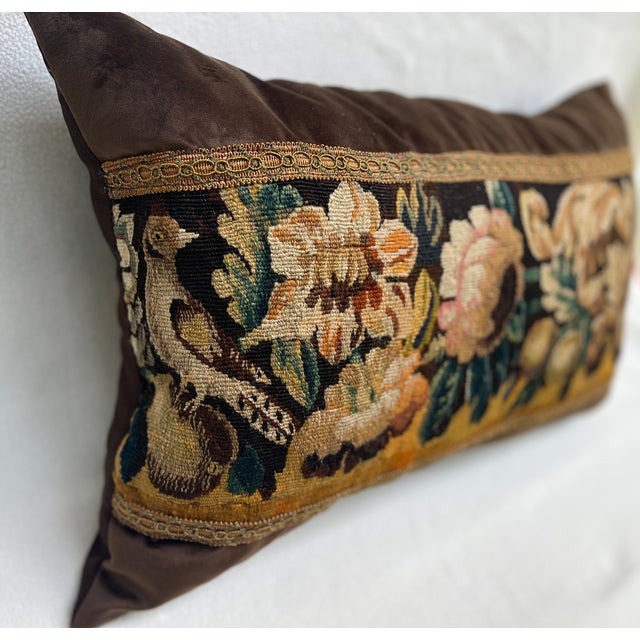 Traditional Large Pillow Upholstered With Authentic 18th-Century Tapestry For Sale - Image 3 of 7