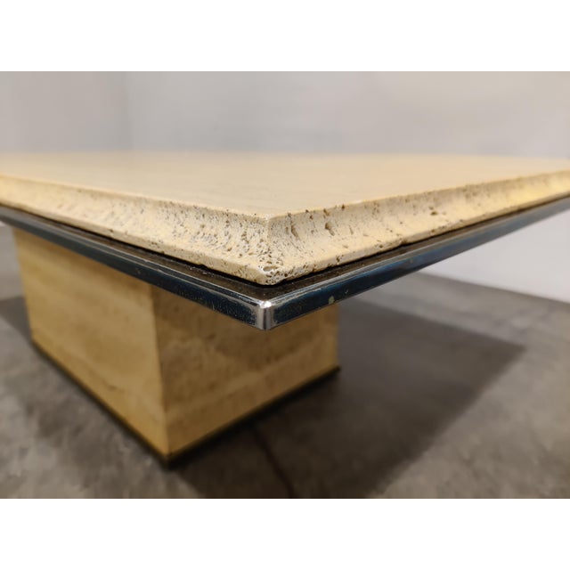 Metal Vintage Travertine and Brass Coffee Table from Fedam, 1970s For Sale - Image 7 of 12