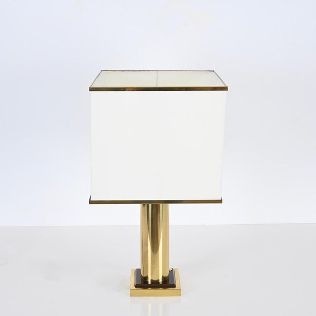Metal Table Lamp in Brass and White Silk Lampshade, Italy, 1970s For Sale - Image 7 of 14