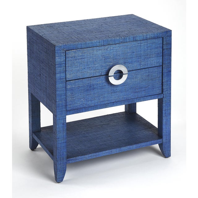 2020s Amelle 24 in. W Rectangular Raffia 2 Drawer Nightstand with Lower Open Shelf, Blue Raffia For Sale - Image 5 of 6