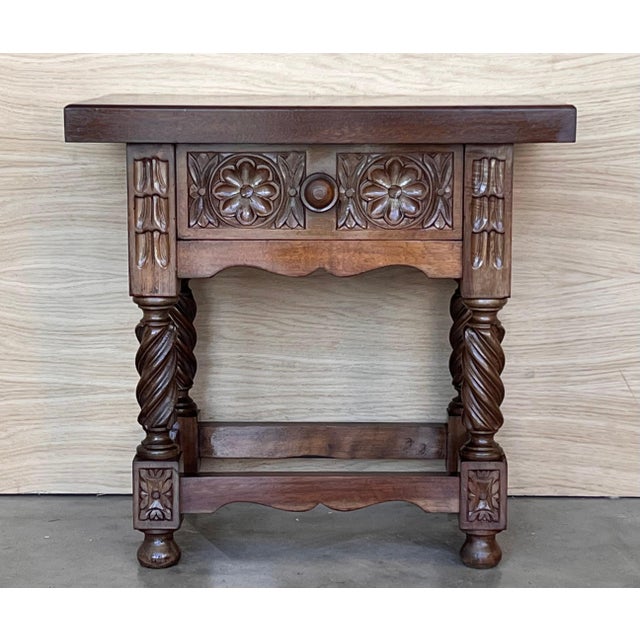 Early 20th Century Spanish Nightstands with Carved Drawers and Solomonic Legs, A Pair For Sale - Image 16 of 18