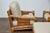 Wood Midcentury Bamboo Lounge Chairs with Ottoman, Rattan Accents, and Linen Fabric For Sale - Image 7 of 12
