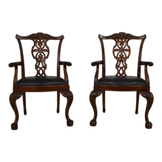 Pair Maitland Smith Ball & Claw Mahogany Armchairs For Sale