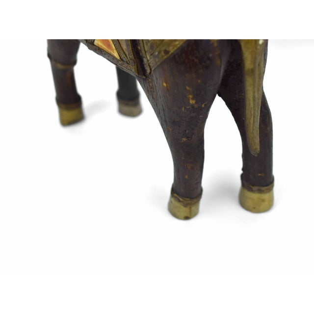 Vintage Hand Carved Wood & Mosaic Brass and Copper Inlaid Horse Figurine For Sale - Image 9 of 11