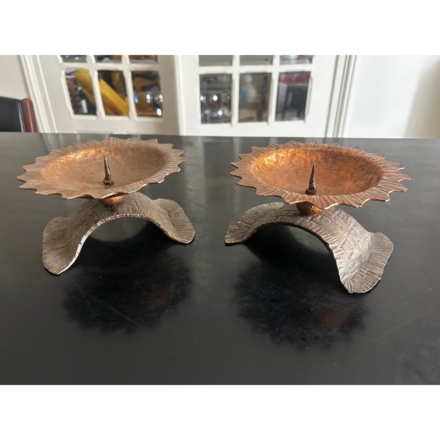 1970s Brutalist Candlesticks in Wrought Iron and Copper, 1970s, Set of 2 For Sale - Image 5 of 15