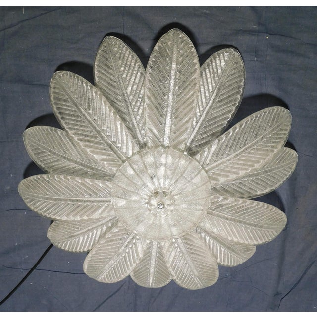 Vintage Italian Murano glass flush mount with clear graniglia glass leaves mounted on chrome finish metal frame / Made in...