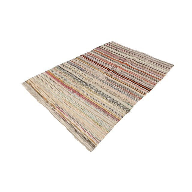 Traditional Mid 20th Century Decorative Vintage Striped Rag Rug For Sale - Image 3 of 7