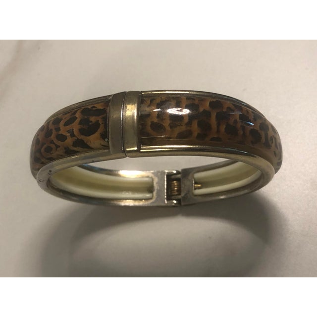 Metal 1980s Lucite Tortoise Clamper Bangle Bracelet For Sale - Image 7 of 11