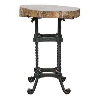 Early 20th Century Turn of the Century French Side Table - Petrified Wood Top and Wrought Iron Base For Sale