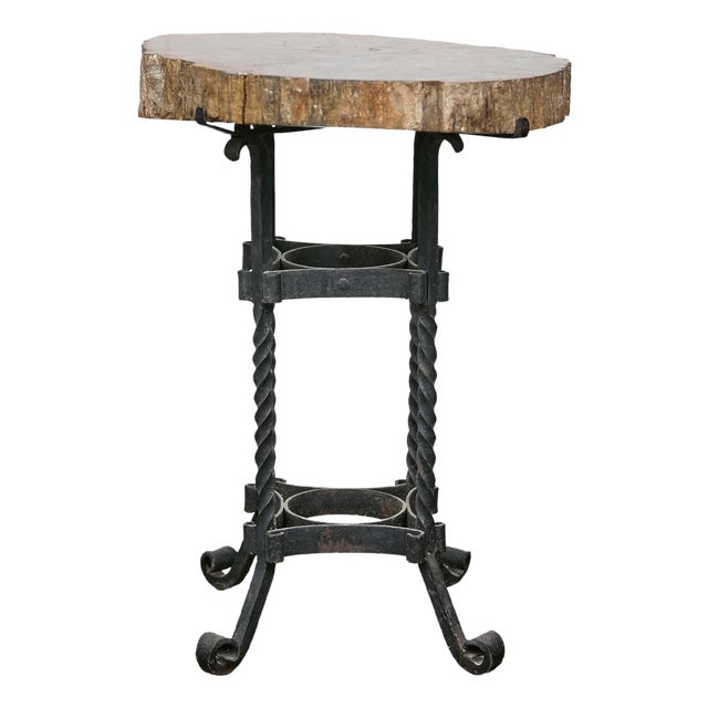 Early 20th Century Turn of the Century French Side Table - Petrified Wood Top and Wrought Iron Base For Sale