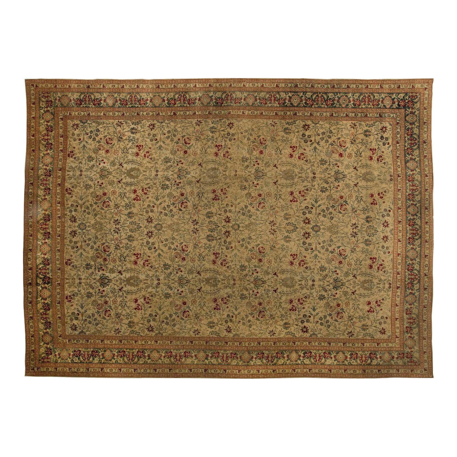 Antique Persian Tabriz Botanic Handmade Wool Rug | Chairish