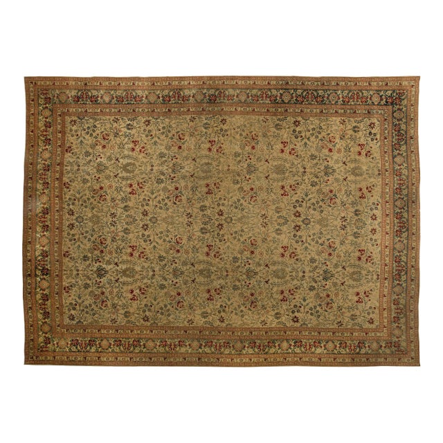 Antique Persian Tabriz Botanic Handmade Wool Rug For Sale