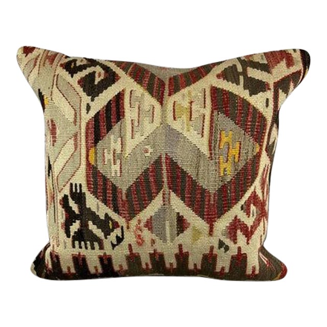 20 x 20 Kilim Pillow Turkish Cushion Natural Brown Pillow Cushion Cover For Sale