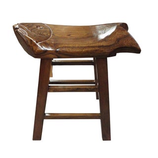 Chinese Brown Solid Wood Fish Carving Stool For Sale